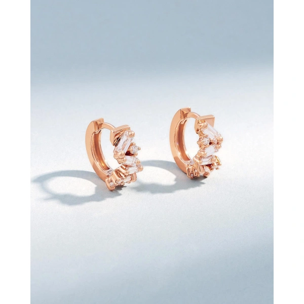 Suzanne Kalan Frenzy Diamond Huggies in 18K Rose Gold | Fine Earrings | Coveti