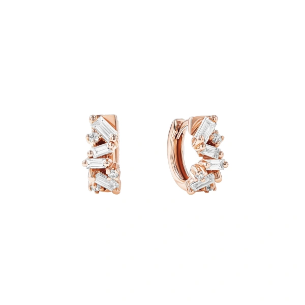 Suzanne Kalan Frenzy Diamond Huggies in 18K Rose Gold | Fine Earrings | Coveti
