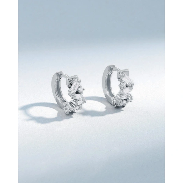 Suzanne Kalan Frenzy Diamond Huggies in 18K White Gold | Fine Earrings | Coveti