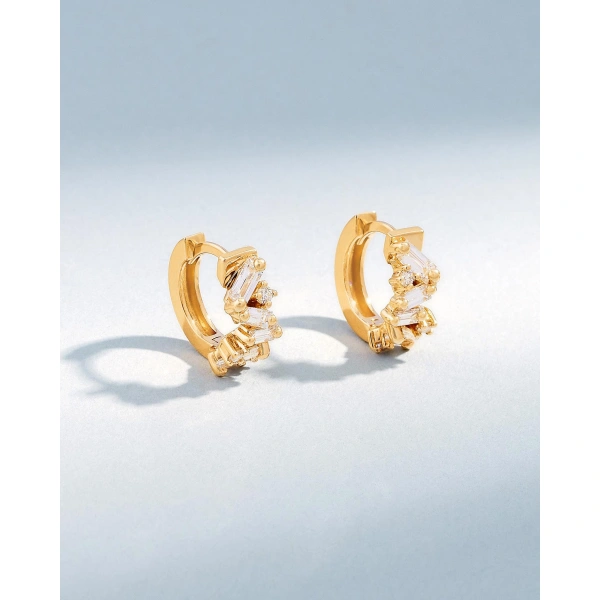 Suzanne Kalan Frenzy Diamond Huggies in 18K Yellow Gold | Fine Earrings | Coveti