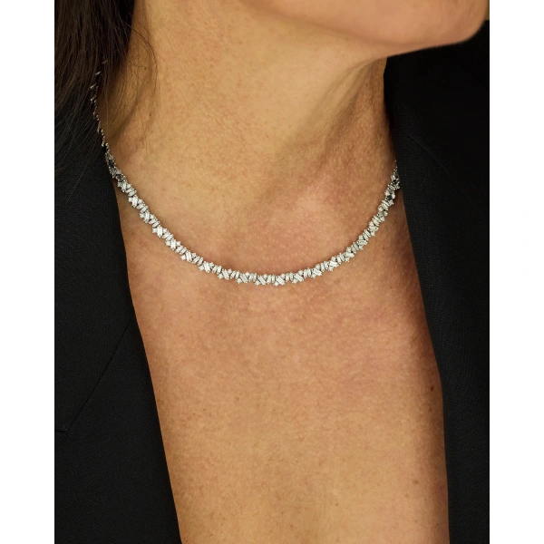 Suzanne Kalan Frenzy Diamond Tennis Necklace in 18K White Gold | Fine Necklaces | Coveti