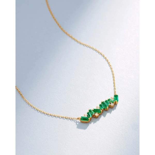 Suzanne Kalan Frenzy Emerald Bar Pendant in 18K Yellow Gold | Fine Necklaces | Coveti