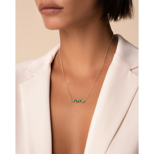 Suzanne Kalan Frenzy Emerald Bar Pendant in 18K Yellow Gold | Fine Necklaces | Coveti