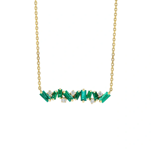 Suzanne Kalan Frenzy Emerald Bar Pendant in 18K Yellow Gold | Fine Necklaces | Coveti