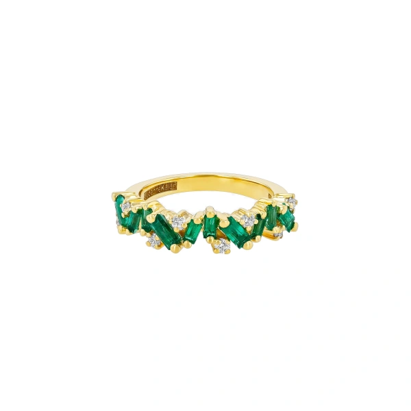 Suzanne Kalan Frenzy Emerald Half Band in 18K Yellow Gold | Fine Rings | Coveti