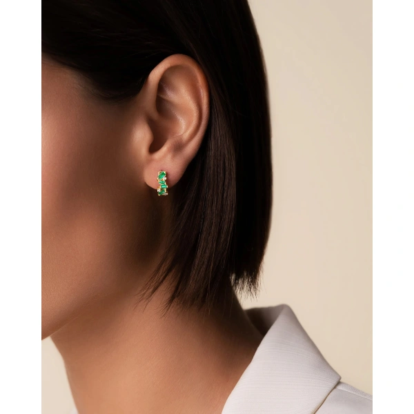 Suzanne Kalan Frenzy Emerald Huggies in 18K Yellow Gold | Fine Earrings | Coveti