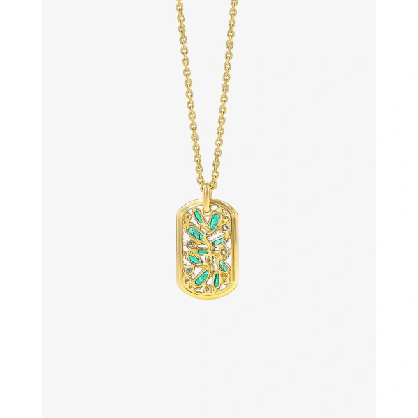 Suzanne Kalan Frenzy Emerald Medium Dog Tag Pendant in 18K Yellow Gold | Fine Necklaces | Coveti