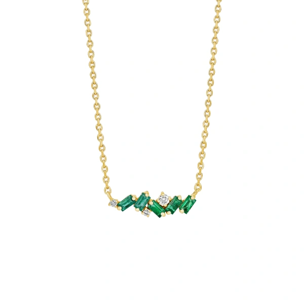 Suzanne Kalan Frenzy Emerald Mini Bar Pendant in 18K Yellow Gold | Fine Necklaces | Coveti