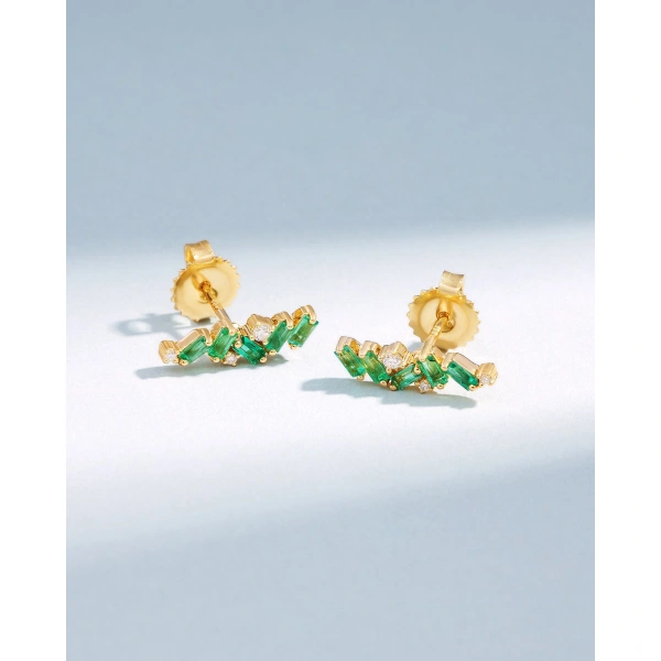 Suzanne Kalan Frenzy Emerald Studs in 18K Yellow Gold | Fine Earrings | Coveti