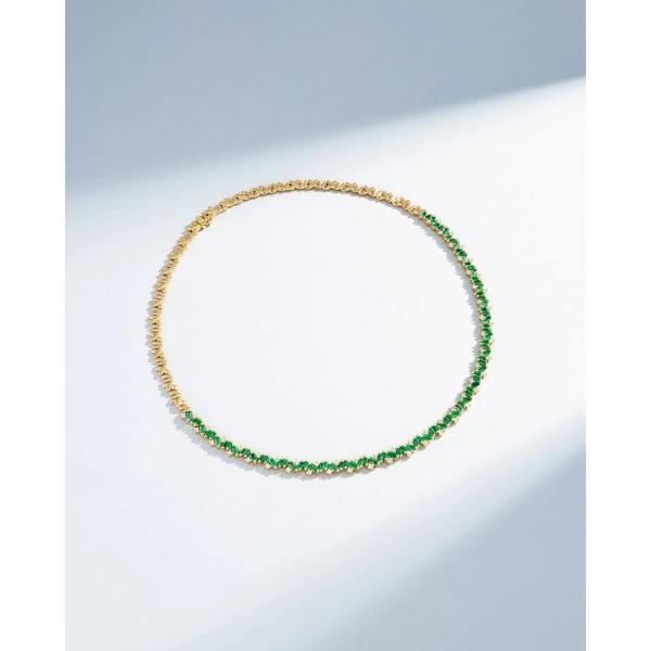 Suzanne Kalan Frenzy Emerald Tennis Necklace in 18K Yellow Gold | Fine Necklaces | Coveti