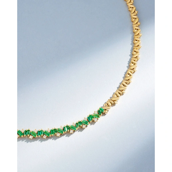 Suzanne Kalan Frenzy Emerald Tennis Necklace in 18K Yellow Gold | Fine Necklaces | Coveti