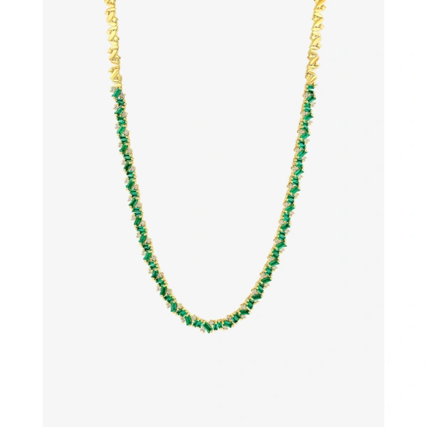 Suzanne Kalan Frenzy Emerald Tennis Necklace in 18K Yellow Gold | Fine Necklaces | Coveti