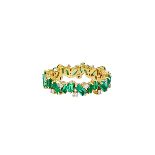 Suzanne Kalan Frenzy Eternity Band in 18K Yellow Gold, Emerald | Fine Rings | Coveti