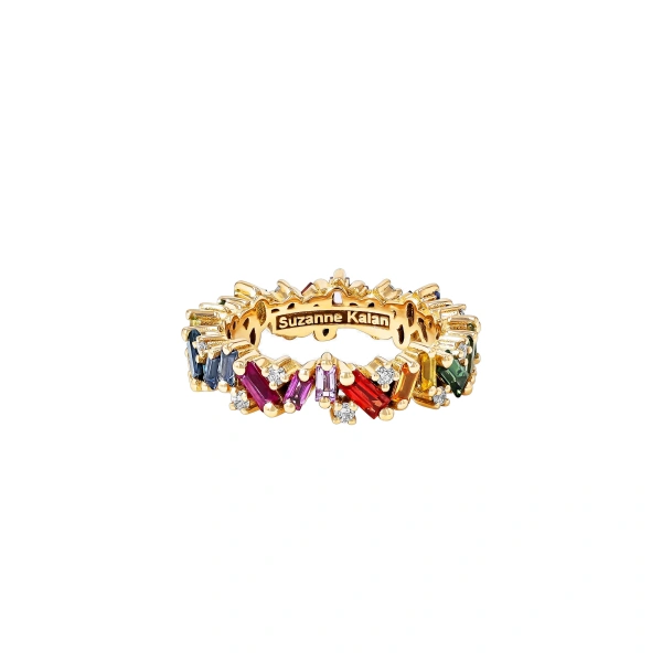 Suzanne Kalan Frenzy Eternity Band in 18K Yellow Gold, Rainbow Sapphire | Fine Rings | Coveti