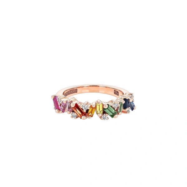 Suzanne Kalan Frenzy Half Band in 18K Rose Gold, Rainbow Sapphire | Fine Rings | Coveti