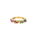 Suzanne Kalan Frenzy Half Band in 18K Yellow Gold, Rainbow Sapphire | Fine Rings | Coveti