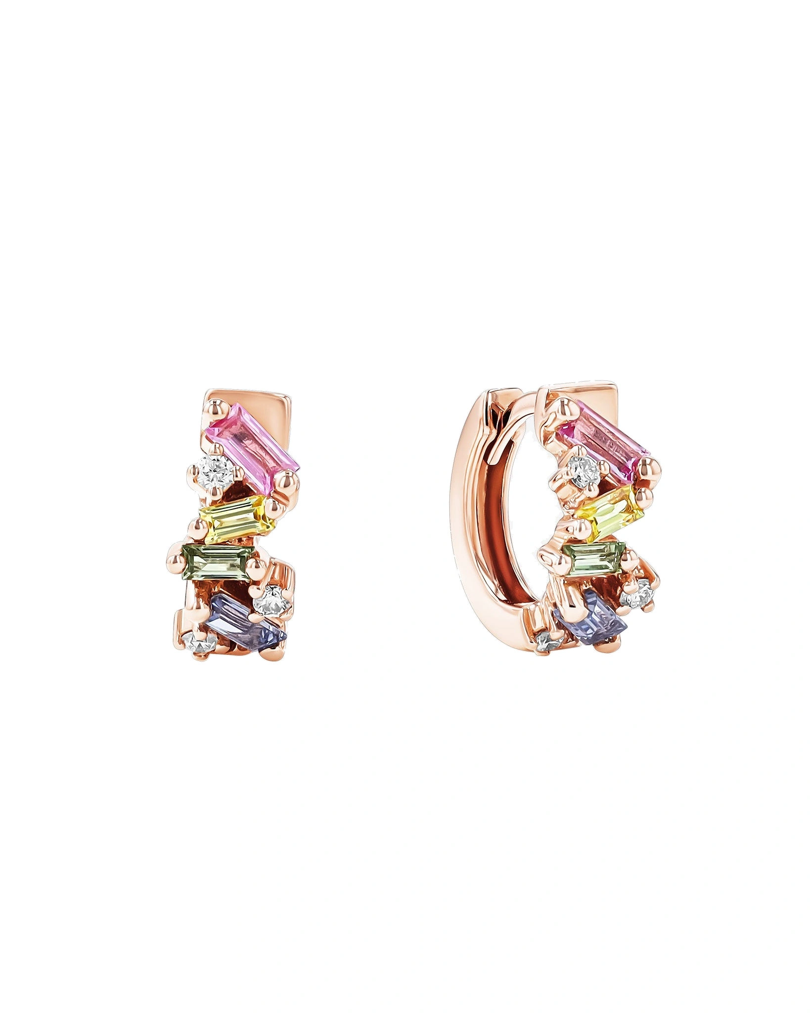 Suzanne Kalan Frenzy Huggies in 18K Rose Gold, Pastel Sapphire Suzanne Kalan Frenzy Huggies in 18K Rose Gold, Pastel Sapphire | Fine Earrings | Coveti