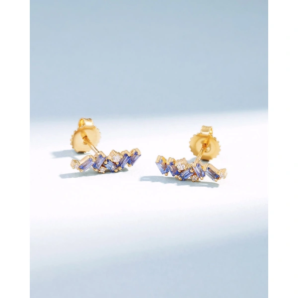 Suzanne Kalan Frenzy Light Blue Sapphire Studs in 18K Yellow Gold | Fine Earrings | Coveti