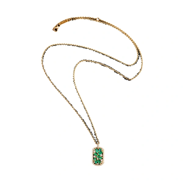 Suzanne Kalan Frenzy Medium Dog Tag Necklace in 18K Yellow Gold, Emerald | Fine Necklaces | Coveti