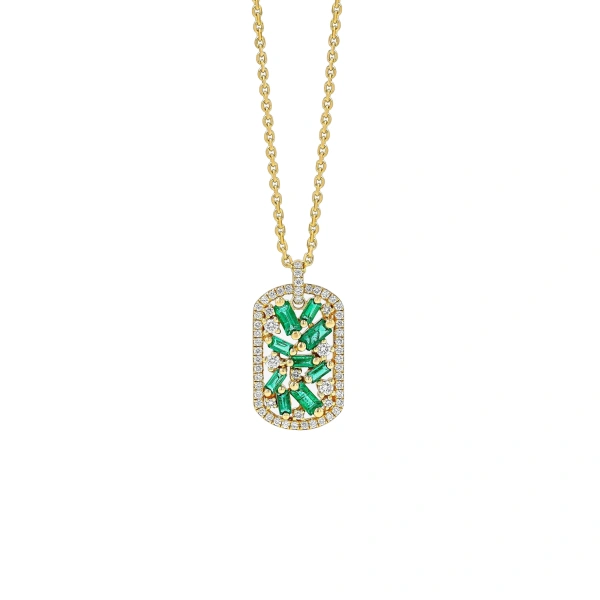 Suzanne Kalan Frenzy Medium Dog Tag Pendant in 18K Yellow Gold, Emerald | Fine Necklaces | Coveti