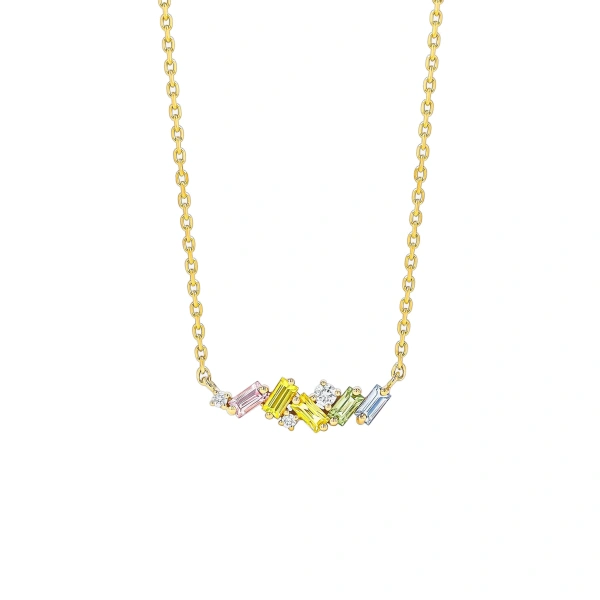 Suzanne Kalan Frenzy Mini Bar Pendant in 18K Yellow Gold, Pastel Sapphire | Fine Necklaces | Coveti