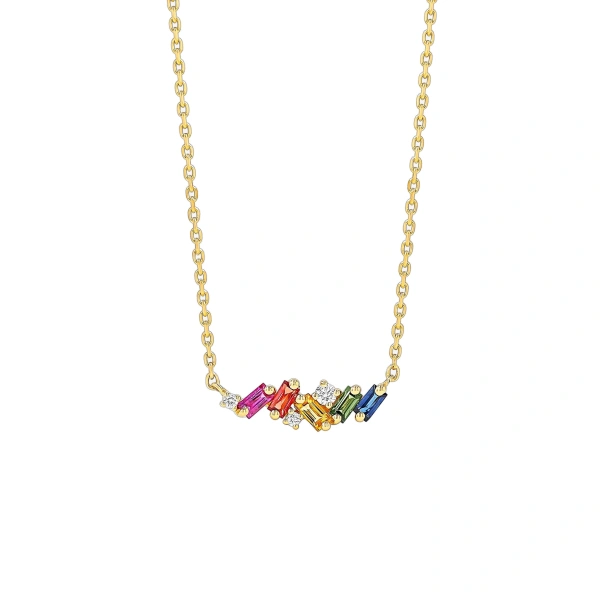 Suzanne Kalan Frenzy Mini Bar Pendant in 18K Yellow Gold, Rainbow Sapphire | Fine Necklaces | Coveti