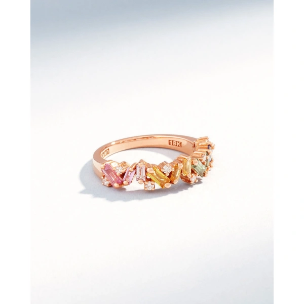 Suzanne Kalan Frenzy Pastel Sapphire Half Band in 18K Rose Gold | Fine Rings | Coveti