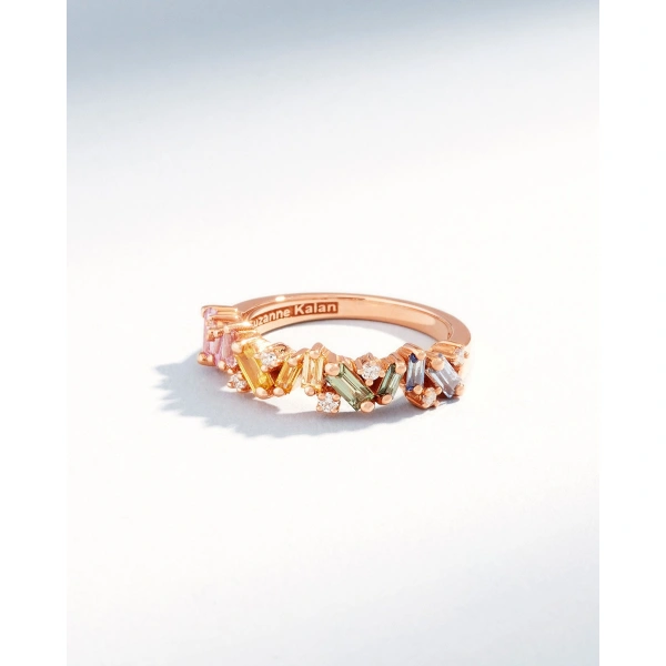 Suzanne Kalan Frenzy Pastel Sapphire Half Band in 18K Rose Gold | Fine Rings | Coveti