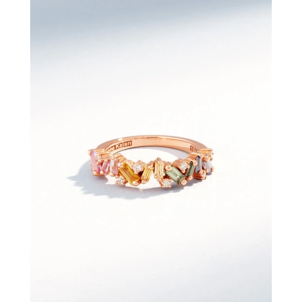 Suzanne Kalan Frenzy Pastel Sapphire Half Band in 18K Rose Gold | Fine Rings | Coveti