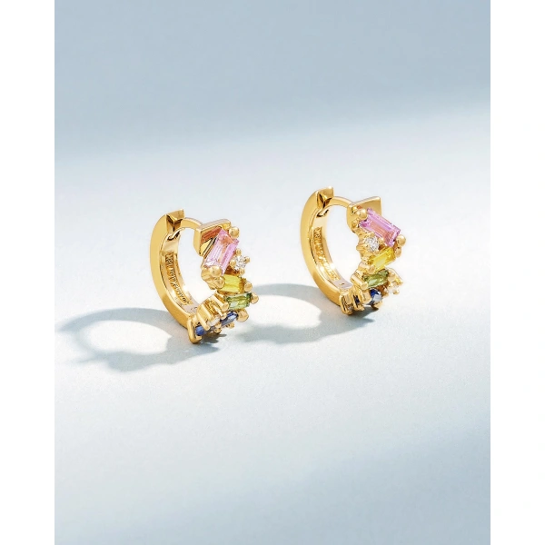 Suzanne Kalan Frenzy Pastel Sapphire Huggies in 18K Yellow Gold | Fine Earrings | Coveti