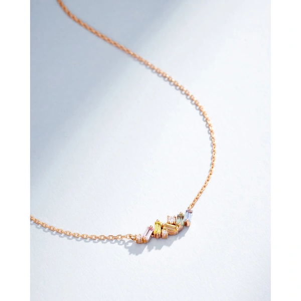 Suzanne Kalan Frenzy Pastel Sapphire Mini Bar Pendant in 18K Rose Gold | Fine Necklaces | Coveti