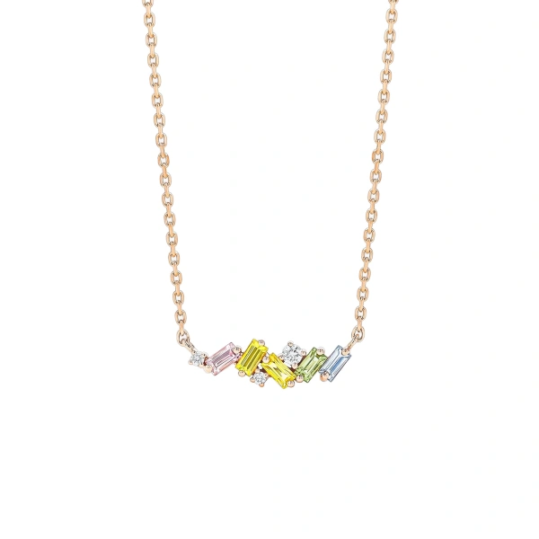Suzanne Kalan Frenzy Pastel Sapphire Mini Bar Pendant in 18K Rose Gold | Fine Necklaces | Coveti