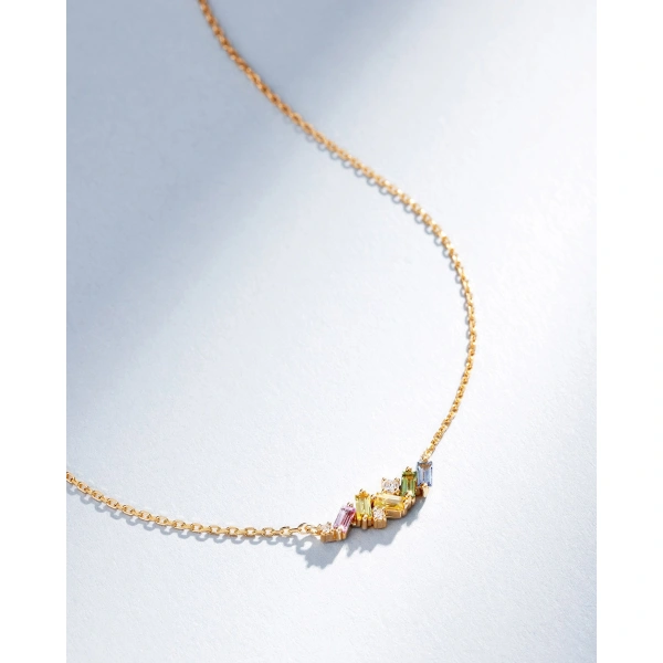 Suzanne Kalan Frenzy Pastel Sapphire Mini Bar Pendant in 18K Yellow Gold | Fine Necklaces | Coveti