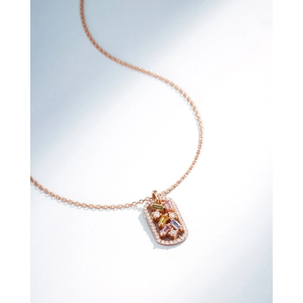 Suzanne Kalan Frenzy Pastel Sapphire Mini Dog Tag Pendant in 18K Rose Gold | Fine Necklaces | Coveti