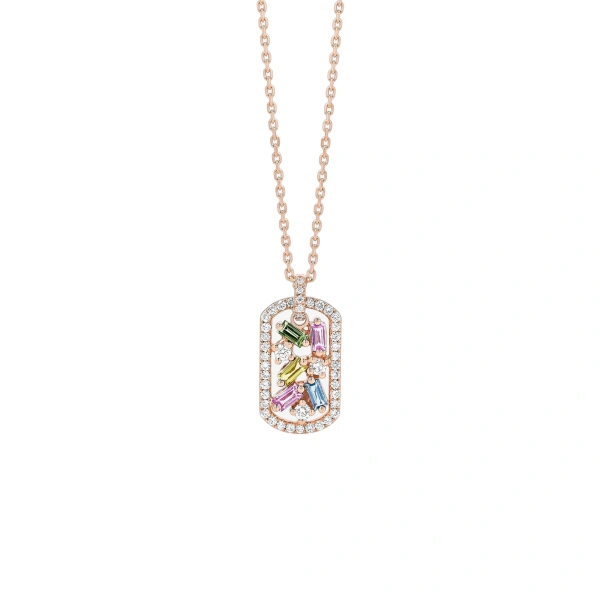 Suzanne Kalan Frenzy Pastel Sapphire Mini Dog Tag Pendant in 18K Rose Gold | Fine Necklaces | Coveti