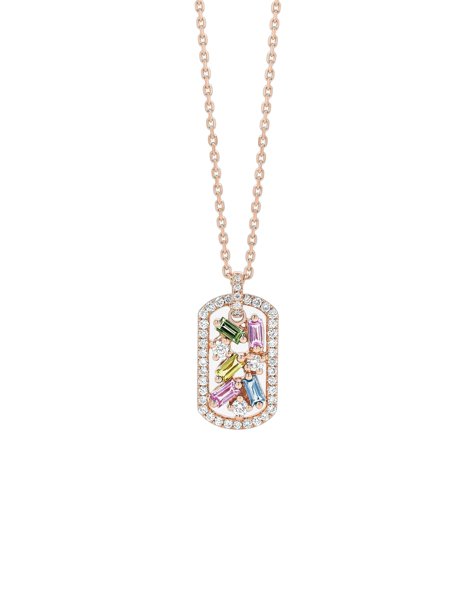 Suzanne Kalan Frenzy Pastel Sapphire Mini Dog Tag Pendant in 18K Rose Gold Suzanne Kalan Frenzy Pastel Sapphire Mini Dog Tag Pendant in 18K Rose Gold | Fine Necklaces | Coveti