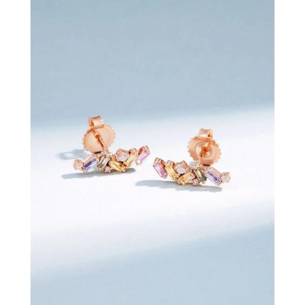 Suzanne Kalan Frenzy Pastel Sapphire Studs in 18K Rose Gold | Fine Earrings | Coveti