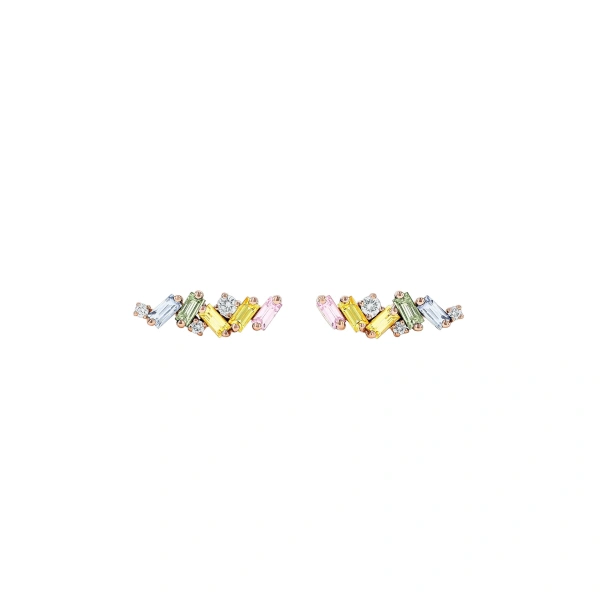 Suzanne Kalan Frenzy Pastel Sapphire Studs in 18K Rose Gold | Fine Earrings | Coveti