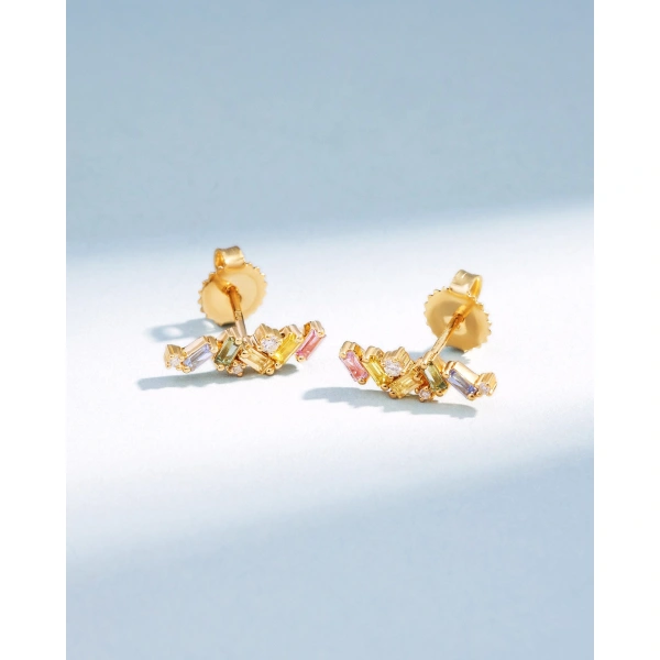 Suzanne Kalan Frenzy Pastel Sapphire Studs in 18K Yellow Gold | Fine Earrings | Coveti