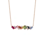 Suzanne Kalan Frenzy Rainbow Sapphire Bar Pendant in 18K Rose Gold | Fine Necklaces | Coveti