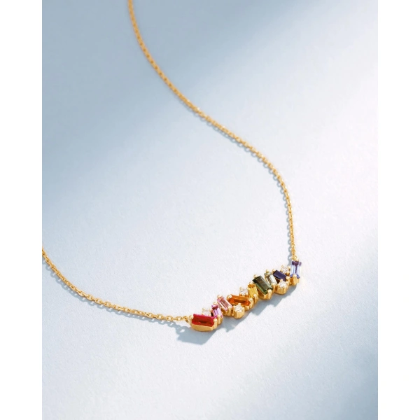 Suzanne Kalan Frenzy Rainbow Sapphire Bar Pendant in 18K Yellow Gold | Fine Necklaces | Coveti
