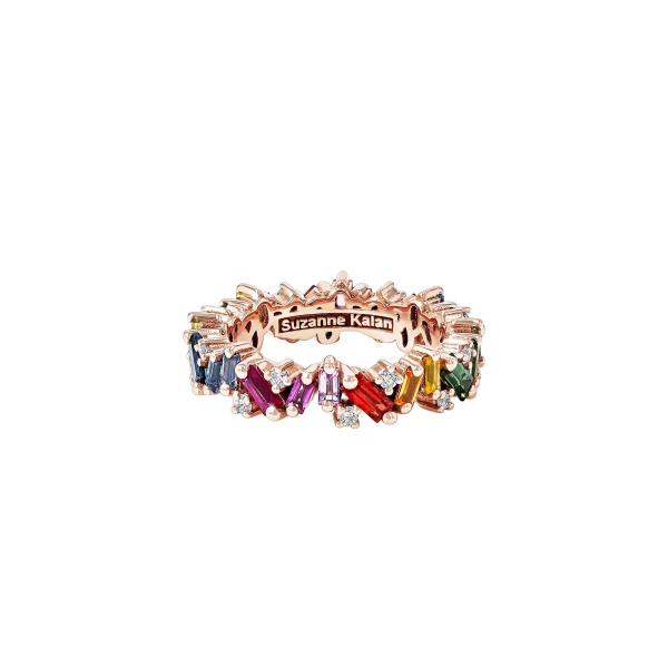 Suzanne Kalan Frenzy Rainbow Sapphire Eternity Band in 18K Rose Gold | Fine Rings | Coveti