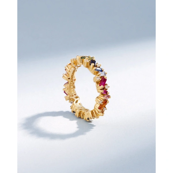 Suzanne Kalan Frenzy Rainbow Sapphire Eternity Band in 18K Yellow Gold | Fine Rings | Coveti