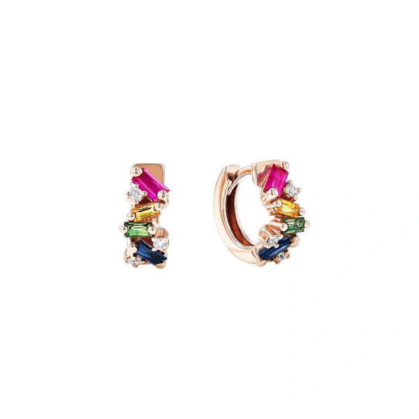 Frenzy Rainbow Sapphire Huggies in 18K Rose Gold