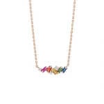 Suzanne Kalan Frenzy Rainbow Sapphire Mini Bar Pendant in 18K Rose Gold | Fine Necklaces | Coveti