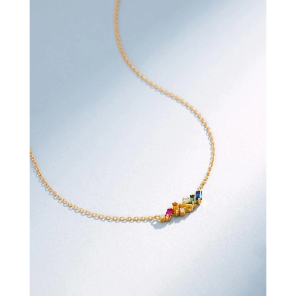 Suzanne Kalan Frenzy Rainbow Sapphire Mini Bar Pendant in 18K Yellow Gold | Fine Necklaces | Coveti