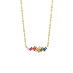Suzanne Kalan Frenzy Rainbow Sapphire Mini Bar Pendant in 18K Yellow Gold | Fine Necklaces | Coveti