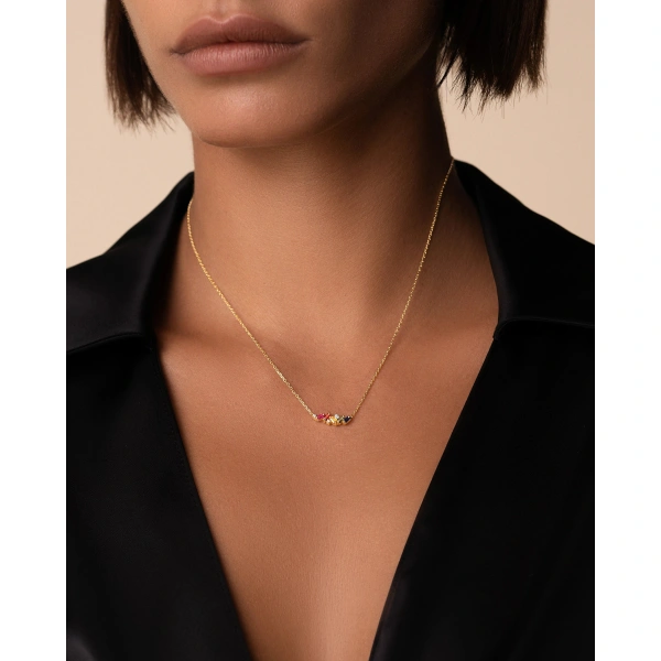 Suzanne Kalan Frenzy Rainbow Sapphire Mini Bar Pendant in 18K Yellow Gold | Fine Necklaces | Coveti