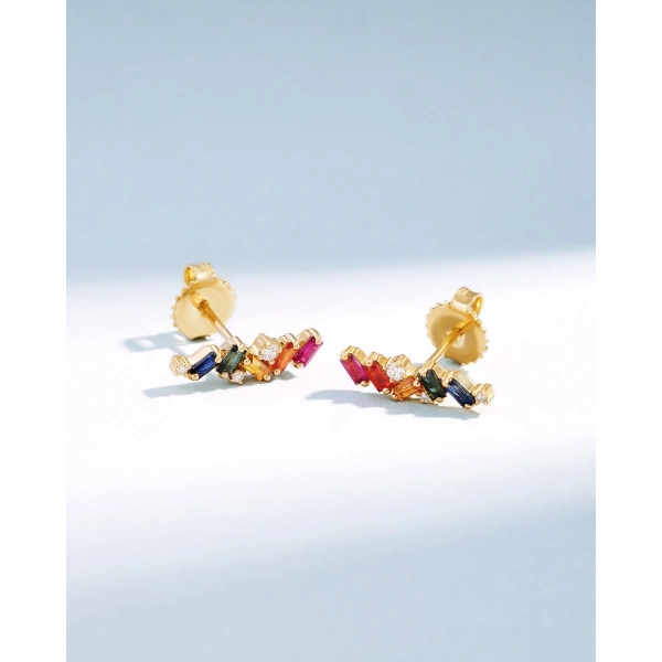 Suzanne Kalan Frenzy Rainbow Sapphire Studs in 18K Yellow Gold | Fine Earrings | Coveti