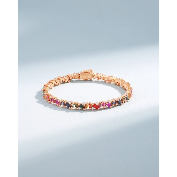 Suzanne Kalan Frenzy Rainbow Sapphire Tennis Bracelet in 18K Rose Gold | Fine Bracelets | Coveti